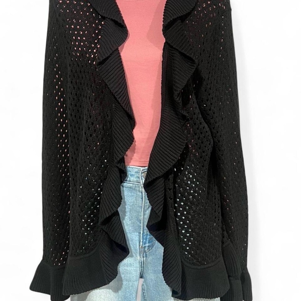 Faded Glory Black Ruffled Cardigan